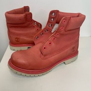 Timberland Coral Pink Leather 6-inch Boots Women’s 7.5 Rare Colorway